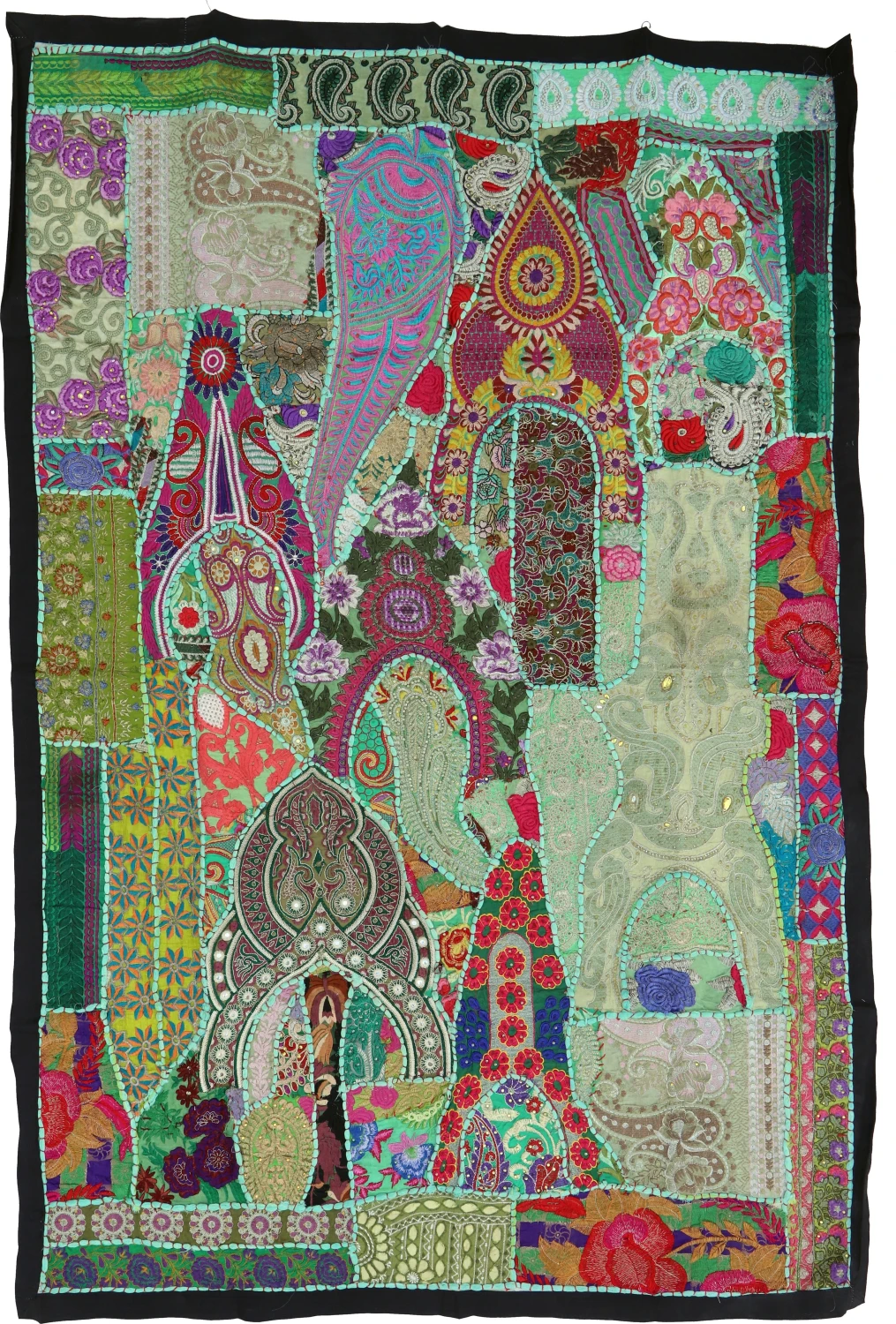 Indischer Wandteppich Patchwork Wandbehang, Einzelstück 150*100 Cm - Muster 2 1 Indischer Wandteppich Patchwork Wandbehang, Einzelstück 150*100 Cm - Muster 2