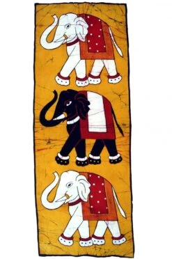 Traditionelles Batikbild Aus Nepal, Wandbehang - Elefant/gelb - 95x39 Cm