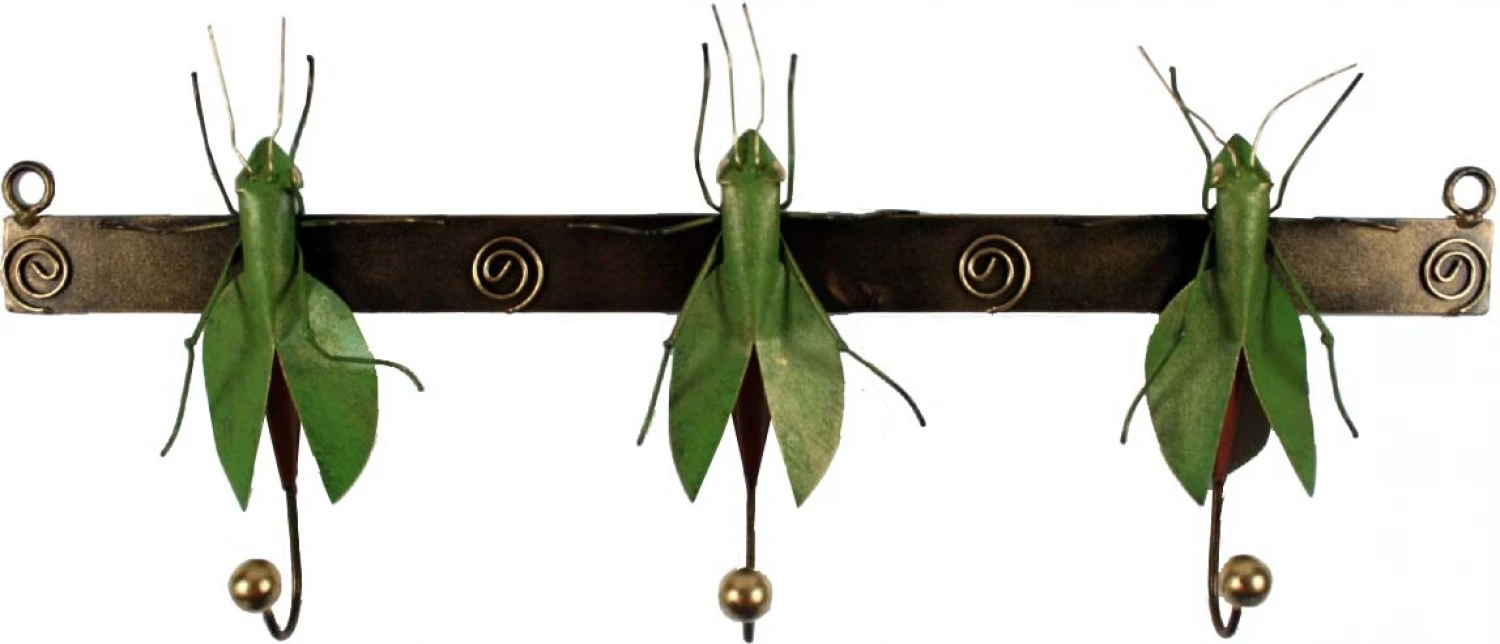 Hakenleiste Mit Figuren, Ethno Kleiderhaken, Metall Kleiderhaken - 3 Heuschrecken - 16x46x5 Cm 1 Hakenleiste Mit Figuren, Ethno Kleiderhaken, Metall Kleiderhaken - 3 Heuschrecken - 16x46x5 Cm