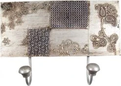 2`er Wandhaken, Kleiderhaken, Garderobe - Bagru Patchwork` - 13x28x6 Cm