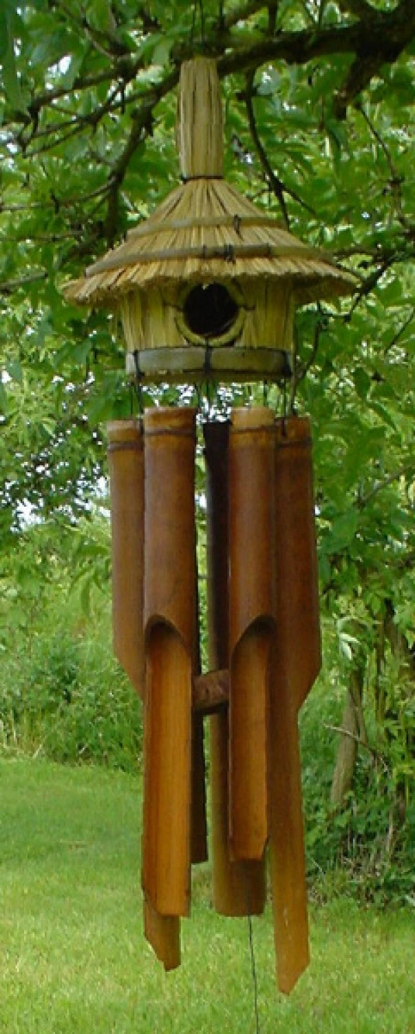 Exotisches Klangspiel-Windspiel Aus Bambus - Vogelhäuschen 2 - 70x18x18 Cm Ø18 Cm 2 Exotisches Klangspiel-Windspiel Aus Bambus - Vogelhäuschen 2 - 70x18x18 Cm Ø18 Cm – Bild 2