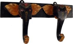 Doppel Wandhaken Elefant Aus Holz, Hakenleiste, Garderobe / Schwarz - 16x32x6 Cm