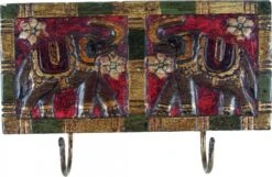 Indische Vintage Hakenleiste, Garderobe, Schlüsselbrett - Elefant / Dunkel - 12x25x4 Cm