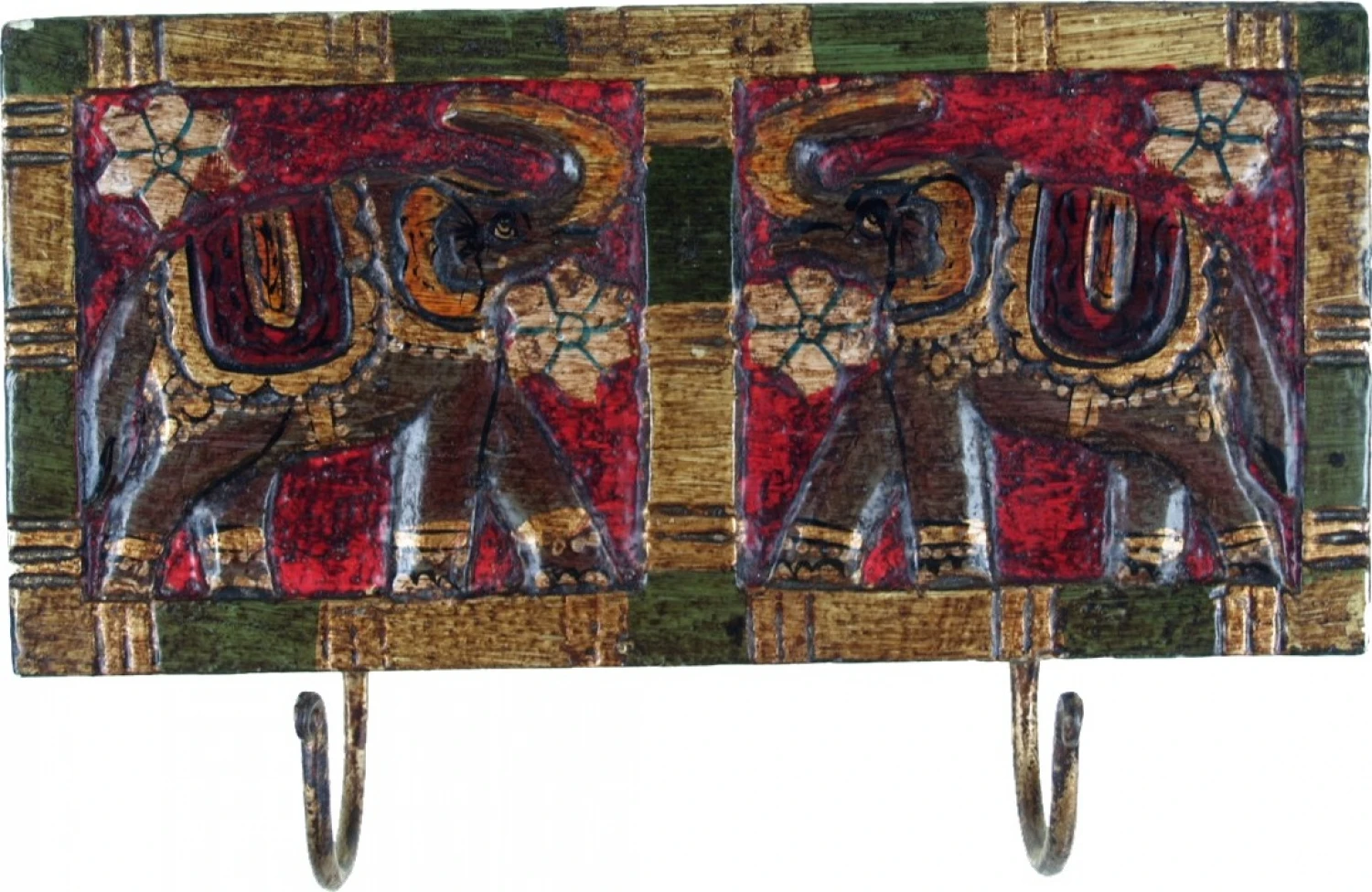 Indische Vintage Hakenleiste, Garderobe, Schlüsselbrett - Elefant / Dunkel - 12x25x4 Cm 1 Indische Vintage Hakenleiste, Garderobe, Schlüsselbrett - Elefant / Dunkel - 12x25x4 Cm