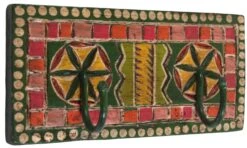 Indische Vintage Hakenleiste, Garderobe, Schlüsselbrett - Ornament 2 - 9,5x20x1,7 Cm