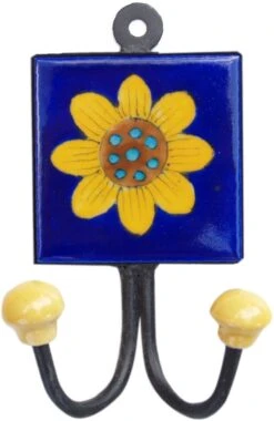 Doppelwandhaken, Garderobenhaken Mit Handgefertigter Keramik Fliese - Modell 12 - 15x10x5,5 Cm