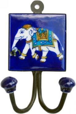 Doppelwandhaken, Garderobenhaken Mit Handgefertigter Keramik Fliese - Modell 5 - 15x10x5,5 Cm