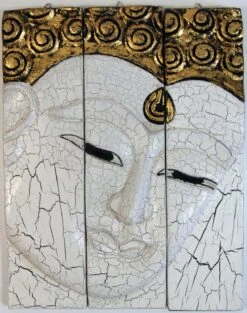 Dreiteiliges Buddhawandbild, Weiß Gold 39*30 Cm - Design 2