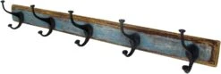 5`er Vintage Garderobenhaken, Hakenleiste - Antikblau - 14x75x11 Cm