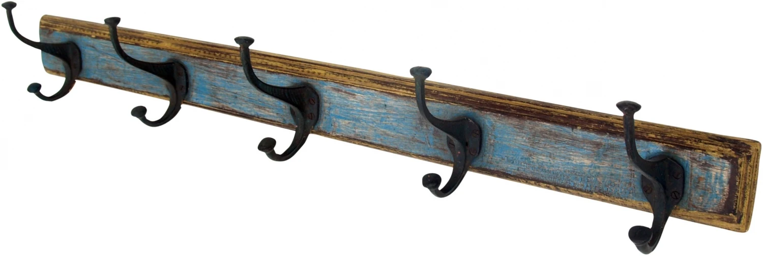 5`er Vintage Garderobenhaken, Hakenleiste - Antikblau - 14x75x11 Cm 1 5`er Vintage Garderobenhaken, Hakenleiste - Antikblau - 14x75x11 Cm
