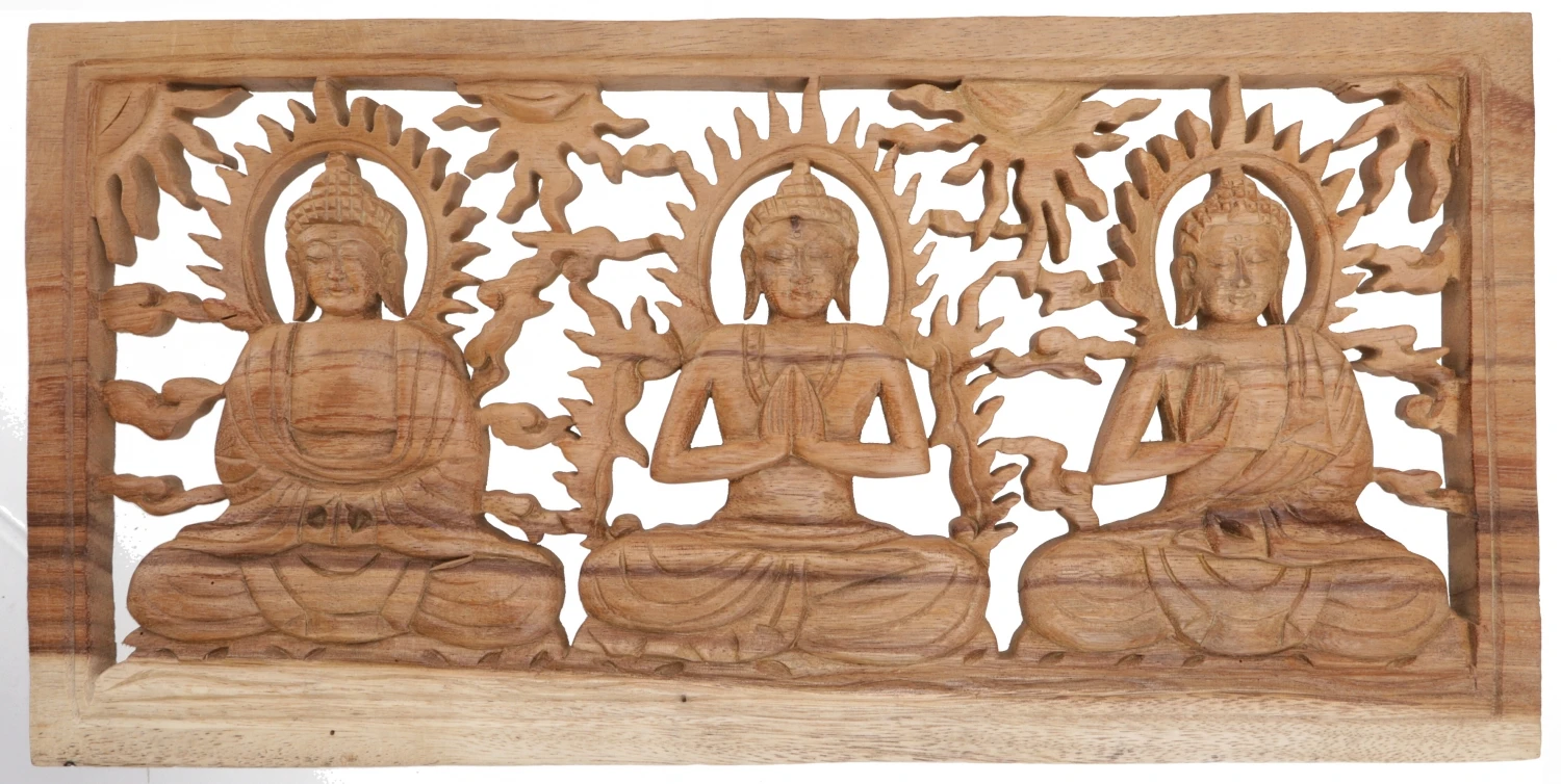 Geschnitztes Wandbild Deko Wandrelief - 3 Buddhas - 26x50x1,5 Cm 1 Geschnitztes Wandbild Deko Wandrelief - 3 Buddhas - 26x50x1,5 Cm