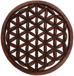 Geschnitztes Wandbild Deko Wandrelief, Untersetzer Flower Of Life - Blume Des Lebens - 2 Cm Ø29 Cm