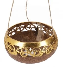 Kokosnuss Teelicht Zum Hängen, Dekotopf - Modell 4 - 10x15x15 Cm Ø15 Cm