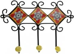 Dreier Garderoben Haken, Boho Wandhaken Mit Fliesen,Vintage Kleiderhaken, Handtuchhalter - Modell 13 - 21x28x6 Cm