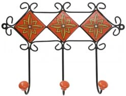 Dreier Garderoben Haken, Boho Wandhaken Mit Fliesen,Vintage Kleiderhaken, Handtuchhalter - Modell 12 - 21x28x6 Cm