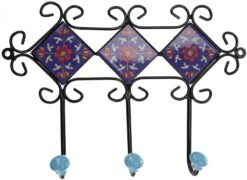 Dreier Garderoben Haken, Boho Wandhaken Mit Fliesen,Vintage Kleiderhaken, Handtuchhalter - Modell 5 - 21x28x6 Cm