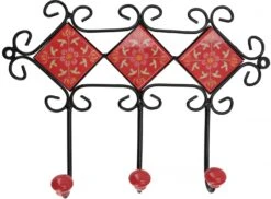 Dreier Garderoben Haken, Boho Wandhaken Mit Fliesen,Vintage Kleiderhaken, Handtuchhalter - Modell 1 - 21x28x6 Cm