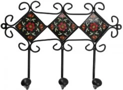 Dreier Garderoben Haken, Boho Wandhaken Mit Fliesen,Vintage Kleiderhaken, Handtuchhalter - Modell 7 - 21x28x6 Cm
