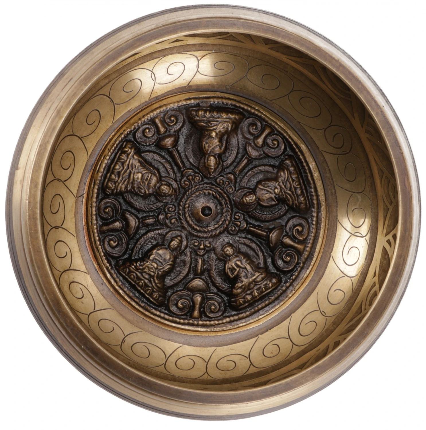 Klangschale Aus Nepal, Handgefertigt Aus Massivem Messing Mit Verzierungen, Incl. Klöppel - Ø 12 Cm Modell 2 3 Klangschale Aus Nepal, Handgefertigt Aus Massivem Messing Mit Verzierungen, Incl. Klöppel - Ø 12 Cm Modell 2 – Bild 3