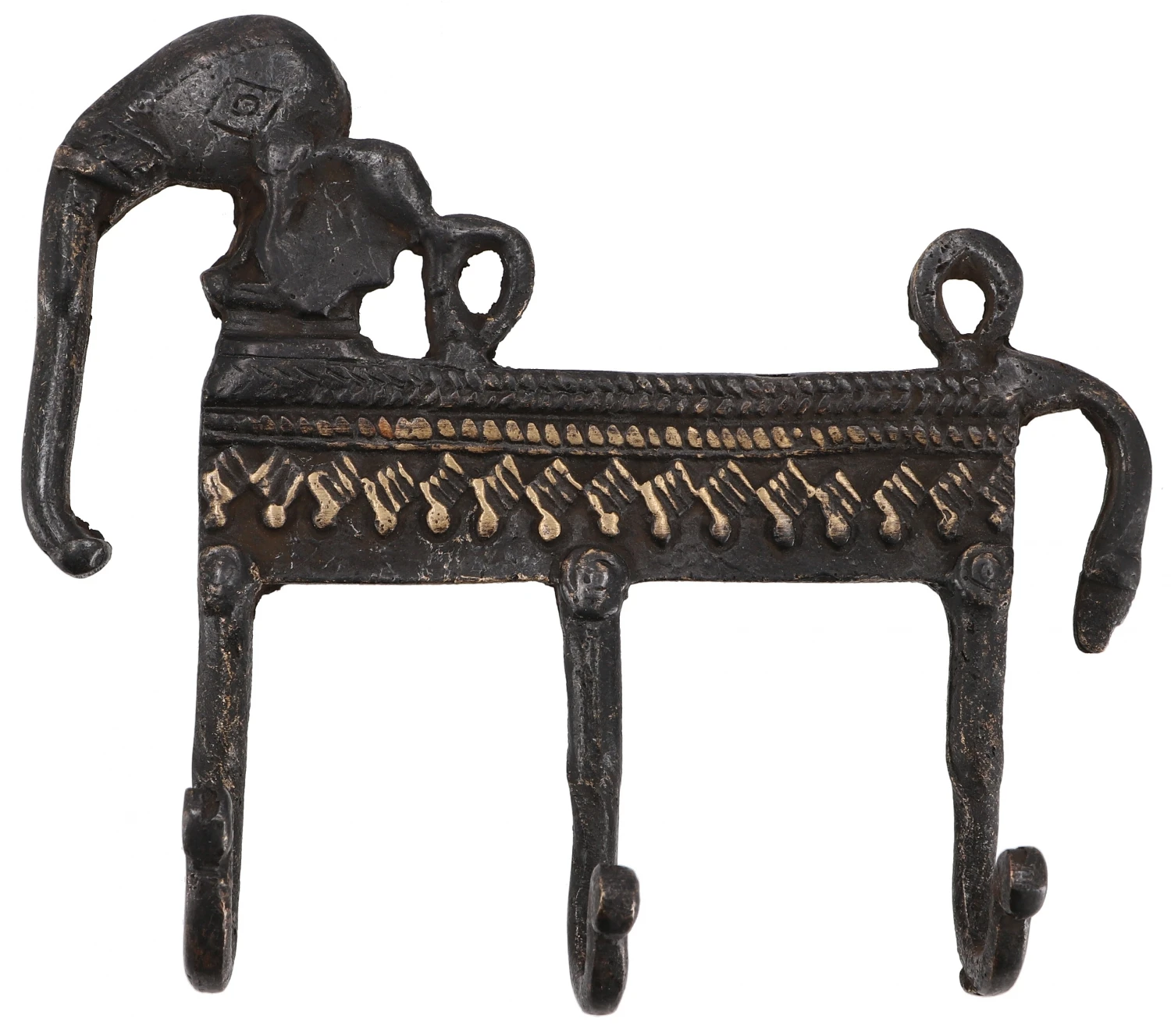 Filigran Verzierter 3`er Messing Wandhaken, Wandgarderobe, Schlüsselhalter Mit Gravur - Elefant / Antikbraun - 12x12x3,5 Cm 2 Filigran Verzierter 3`er Messing Wandhaken, Wandgarderobe, Schlüsselhalter Mit Gravur - Elefant / Antikbraun - 12x12x3,5 Cm – Bild 2