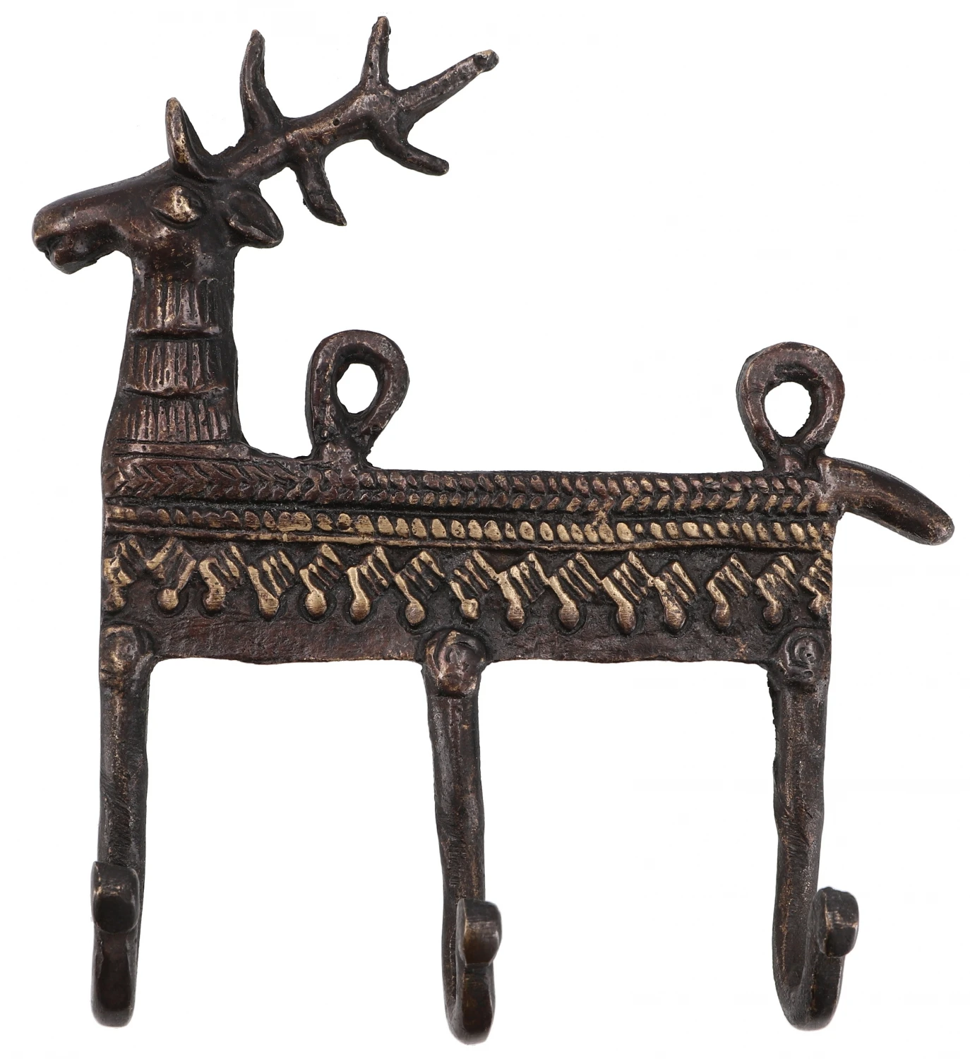 Filigran Verzierter 3`er Messing Wandhaken, Wandgarderobe, Schlüsselhalter Mit Gravur - Hirsch / Antikbraun - 13x13x3,5 Cm 2 Filigran Verzierter 3`er Messing Wandhaken, Wandgarderobe, Schlüsselhalter Mit Gravur - Hirsch / Antikbraun - 13x13x3,5 Cm – Bild 2