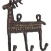 Filigran Verzierter 3`er Messing Wandhaken, Wandgarderobe, Schlüsselhalter Mit Gravur - Hirsch / Antikbraun - 13x13x3,5 Cm
