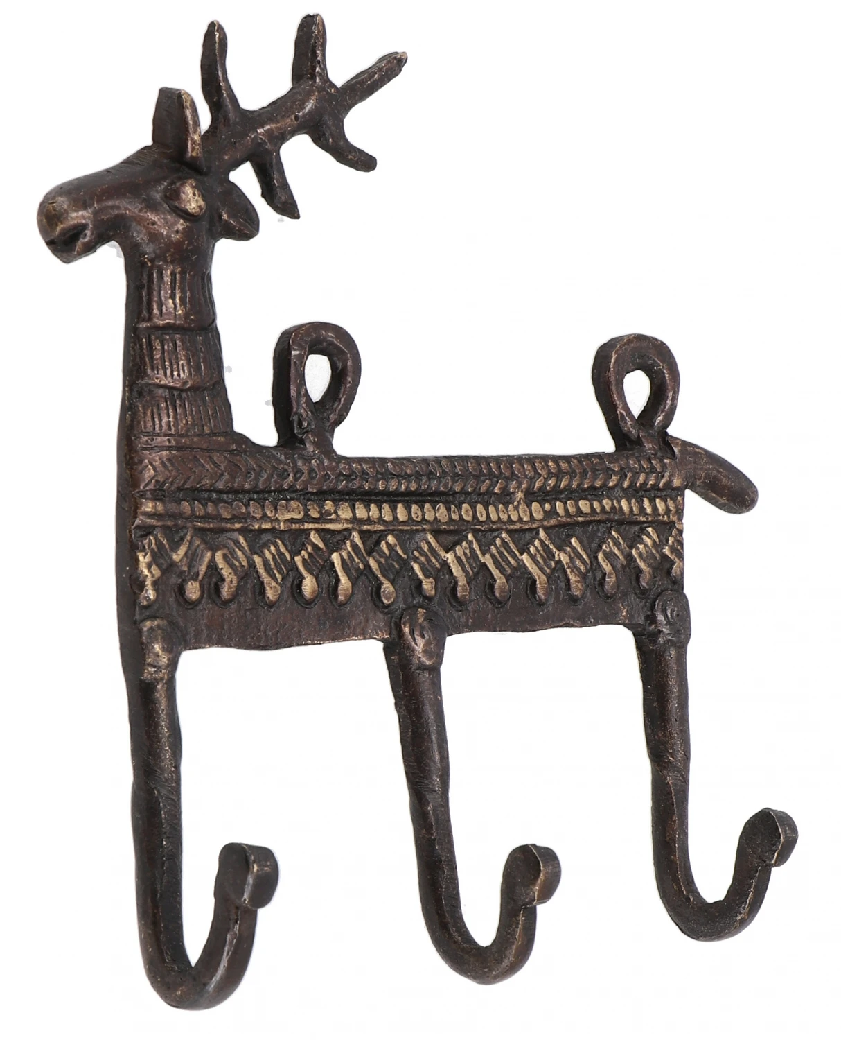 Filigran Verzierter 3`er Messing Wandhaken, Wandgarderobe, Schlüsselhalter Mit Gravur - Hirsch / Antikbraun - 13x13x3,5 Cm 1 Filigran Verzierter 3`er Messing Wandhaken, Wandgarderobe, Schlüsselhalter Mit Gravur - Hirsch / Antikbraun - 13x13x3,5 Cm