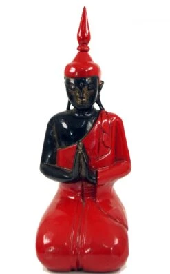 Geschnitzter Knieender Buddha Im Anjali Mudra - Rot 37cm