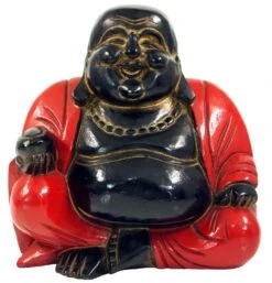Geschnitzter Lucky Buddha, Holzbuddha - Rot - 30x27x13 Cm