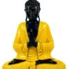 Geschnitzter Sitzender Buddha Im Anjali Mudra - Gelb - 30x25x13 Cm
