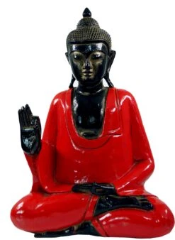 Geschnitzter Sitzender Buddha Im Vitarka Mudra - Rot - 45x34x17 Cm