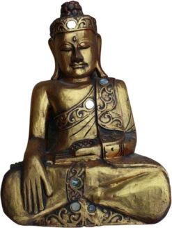Großer Holzbuddha, Buddha Statue, Handarbeit, Gold - Modell 1 - 60x45x20 Cm