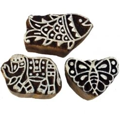 Indischer Textilstempel, Holz Stoffdruckstempel, Blaudruck Stempel, Druck Modell - Set 12 - 5x3x3 Cm