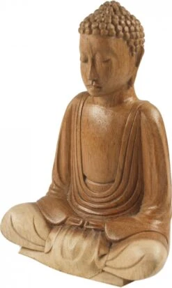 Holzbuddha, Buddha Statue, Handarbeit 16 Cm, Dhyana Mudra - Design 4