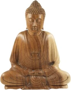 Holzbuddha, Buddha Statue, Handarbeit 27 Cm, Dhyana Mudra - Design 10