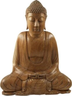 Holzbuddha, Buddha Statue, Handarbeit 30 Cm, Dhyana Mudra - Design 11