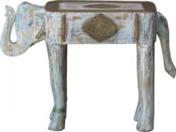 Vintage Hocker, Blumenbank In Elefantenform Mit Schublade - Blauweiß - 39x55x22 Cm