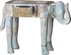 Vintage Hocker, Blumenbank In Elefantenform Mit Schublade - Blauweiß - 39x55x22 Cm -Deko Haus Store indische moebel 159511 40x53x22 4