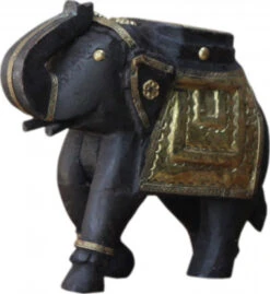 Deko Elefant Geschnitzt Mit Messingornamenten - 16cm