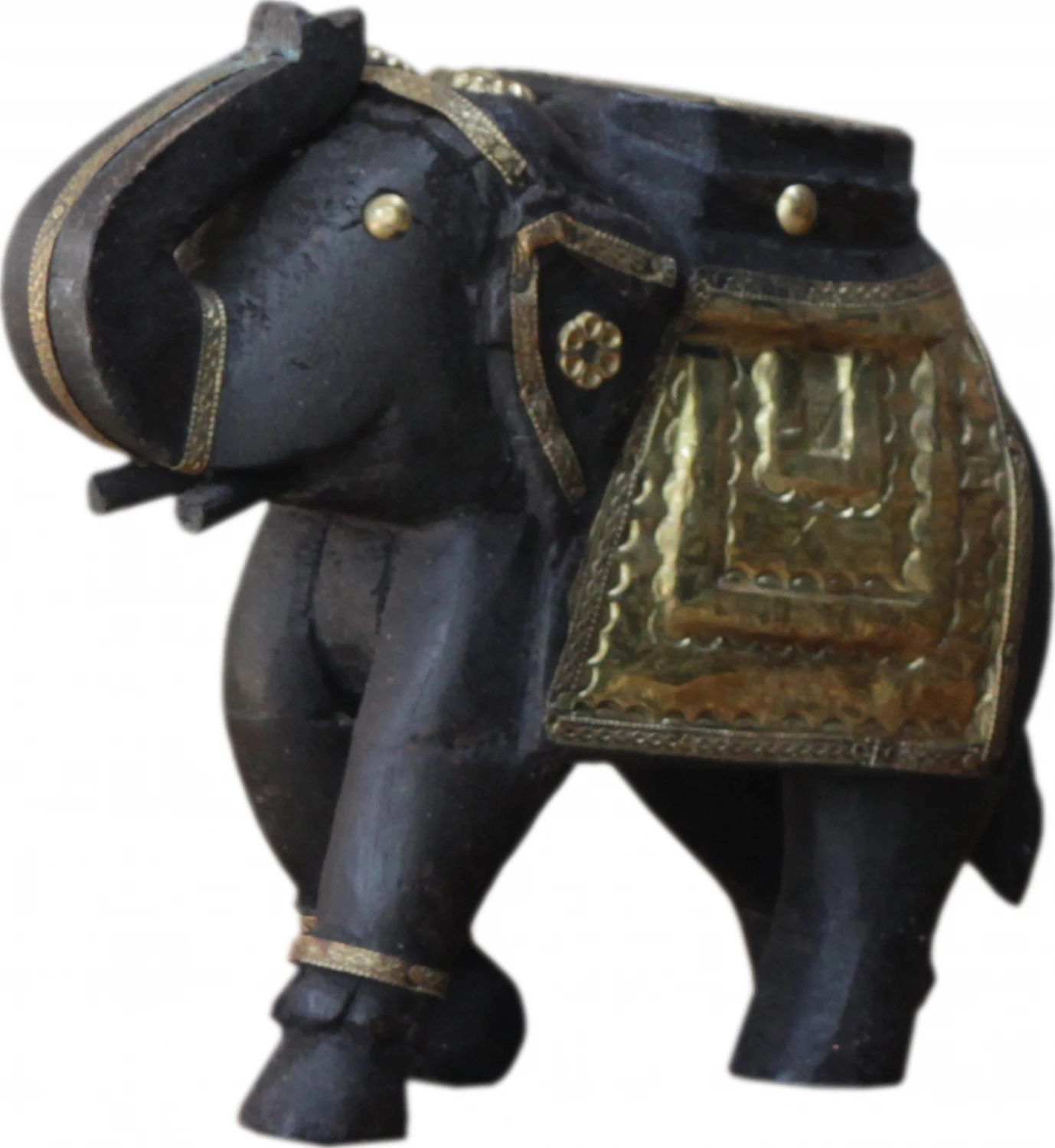 Deko Elefant Geschnitzt Mit Messingornamenten - 16cm 1 Deko Elefant Geschnitzt Mit Messingornamenten - 16cm