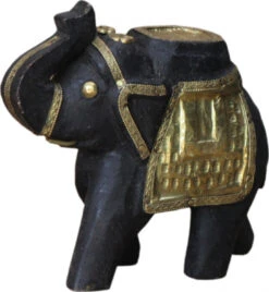 Deko Elefant Geschnitzt Mit Messingornamenten - 10cm