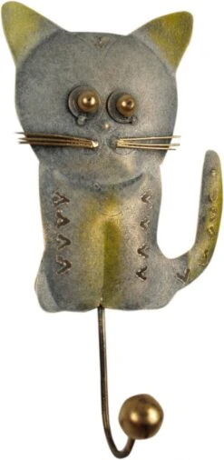 Kleiner Garderobenhaken, Metall Kleiderhaken - Katze 1 - 18x16 Cm