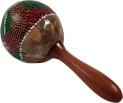 Musikinstrument Aus Holz, Musik Percussion Rhythmus Klang Instrument, Handgearbeitet - Kokosnuss Rassel Mit Dotpainting - 20x12x12 Cm