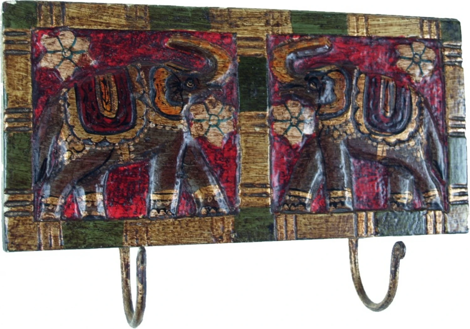 Indische Vintage Hakenleiste, Garderobe, Schlüsselbrett - Elefant / Dunkel - 12x25x4 Cm 2 Indische Vintage Hakenleiste, Garderobe, Schlüsselbrett - Elefant / Dunkel - 12x25x4 Cm – Bild 2