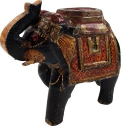 Deko Elefant Aus Indien, Bemalter Indischer Holzelefant, Skulptur Elefant - 15x18x8 Cm -Deko Haus Store p9096310