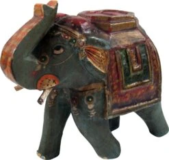Deko Elefant Aus Indien, Bemalter Indischer Holzelefant, Skulptur Elefant - 15x18x8 Cm -Deko Haus Store p9096311
