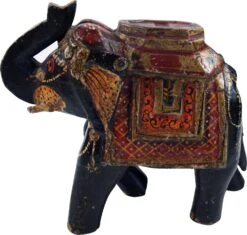Deko Elefant Aus Indien, Bemalter Indischer Holzelefant, Skulptur Elefant - 15x18x8 Cm -Deko Haus Store p9096312
