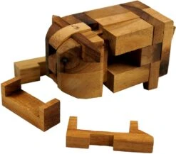 Holzspiel, Geschicklichkeitsspiel, Knobelspiel, 3 D Holzpuzzle - Puzzle Schwein - 6x11x7 Cm