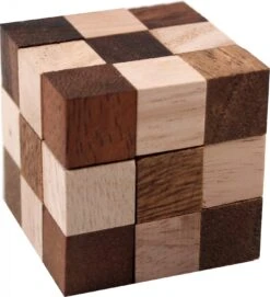 Holzspiel, Geschicklichkeitsspiel, Knobelspiel, Holzpuzzle - Schlangenwürfel - 6x6x6 Cm