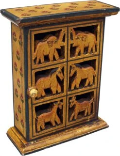 Schlüsselkasten, Bemalte Schlüssel Ablage Box Mit Tür - Muster 1 - 30x23x9 Cm